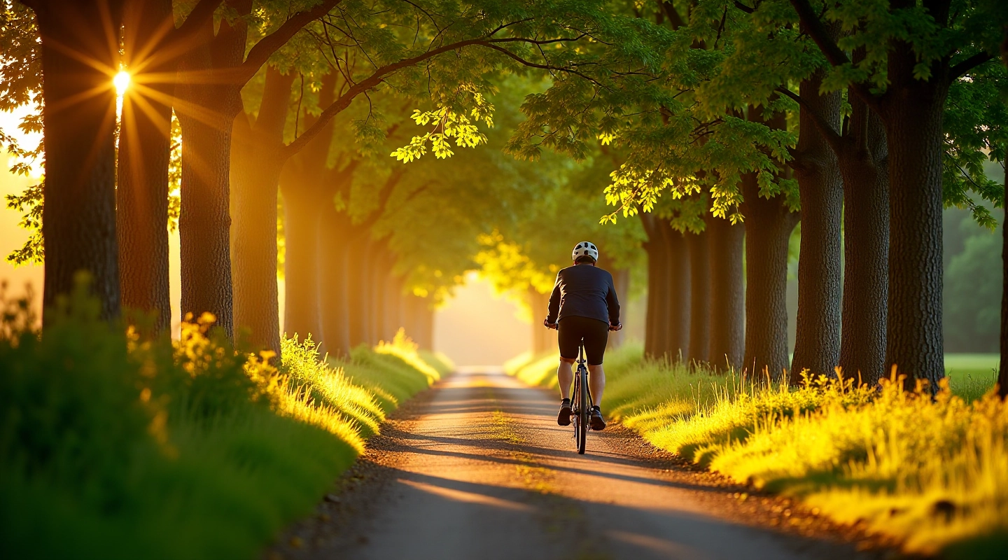 Cyklisté na staré alejí obklopené lipovými stromy